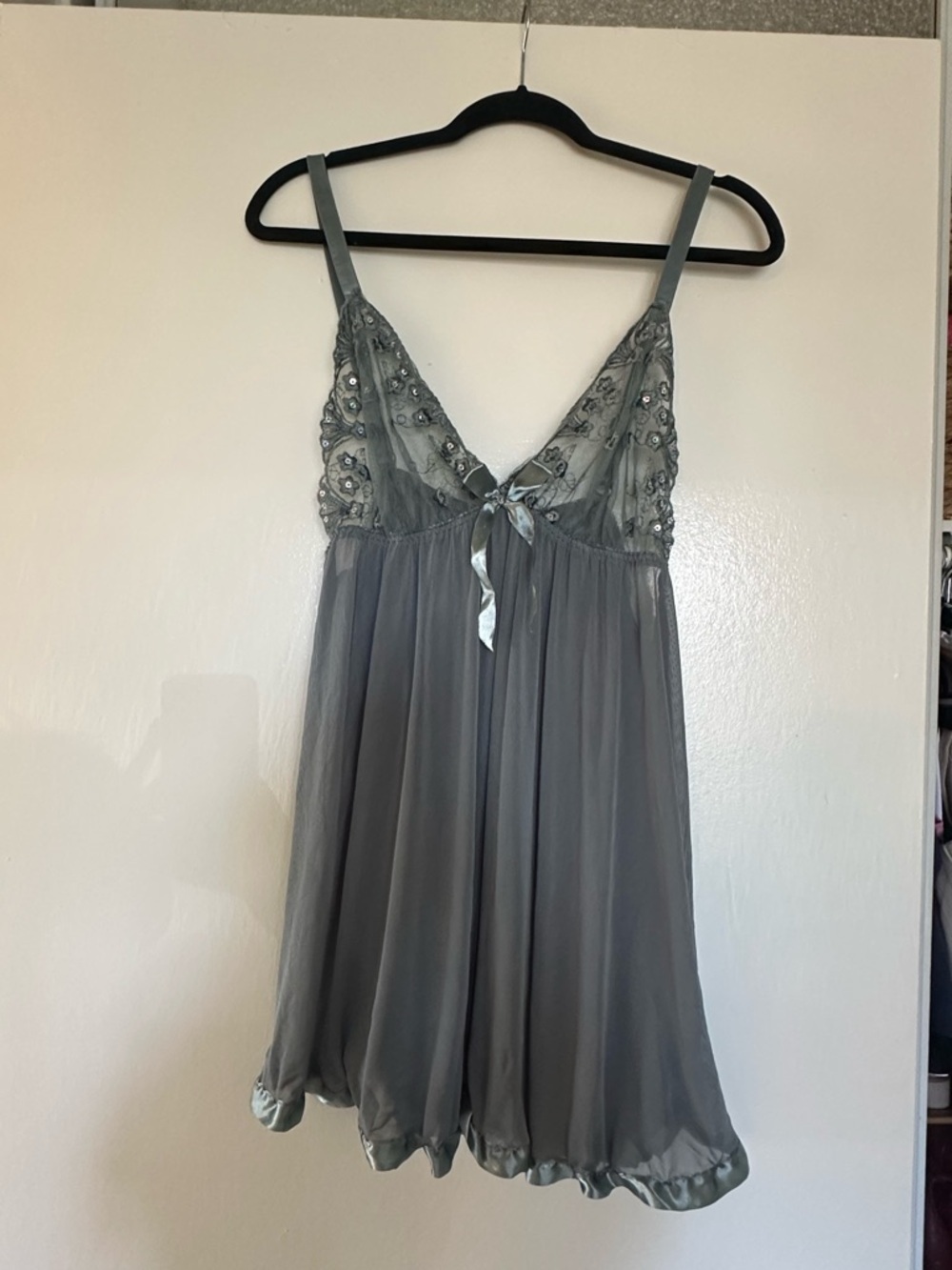 Vintage Victoria's Secret Sheer Lace Babydoll Nightdress in Slate Gray NWOT M/L - Picture 3 of 8